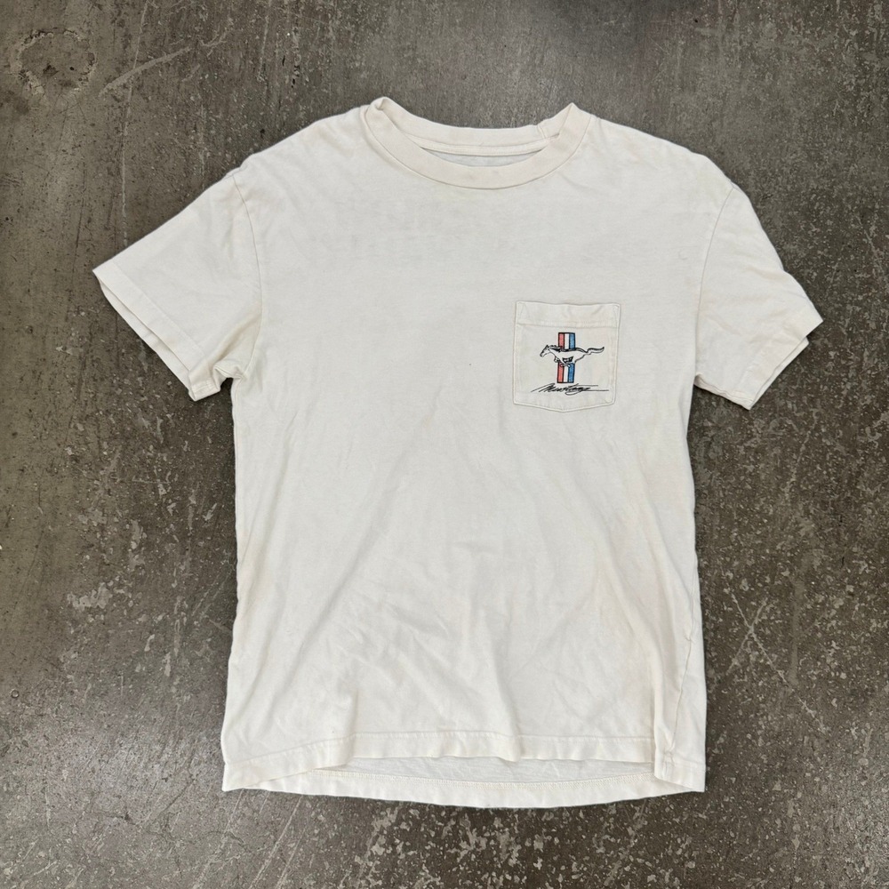 Abercrombie & Fitch Ford Mustang T-Shirt Mens M Cream Excellent Pocket Graphic
